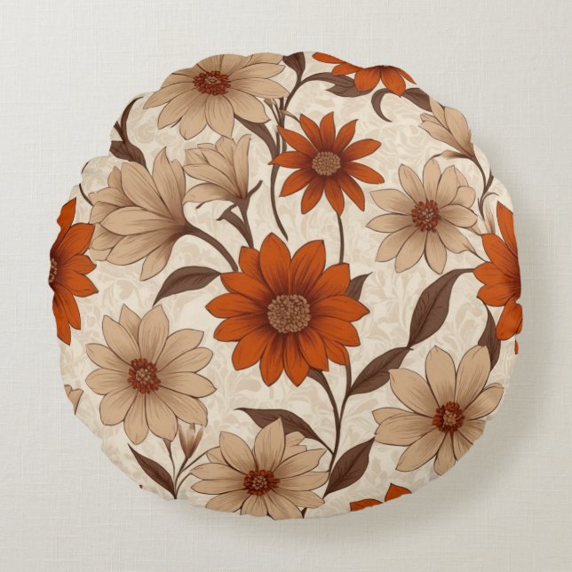 almohada de almohada floral naranja quemada en Vic (Anverso)