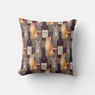 almohada de almohadas de vino y gatos.