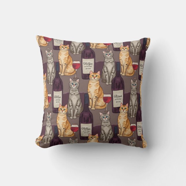 almohada de almohadas de vino y gatos. (Anverso)