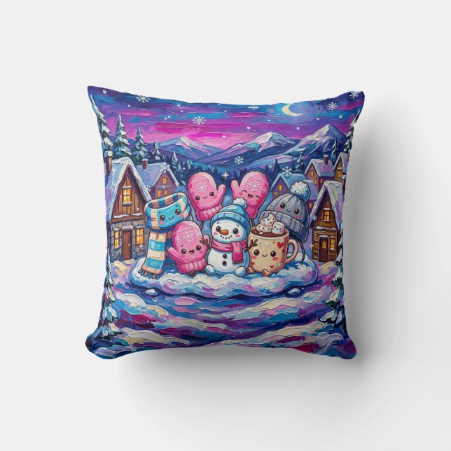 Almohada de amigos de muñeco de nieve de invierno (Anverso)
