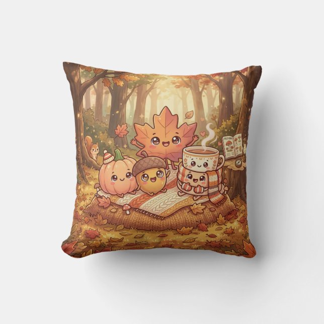 Almohada de amigos del bosque de otoño (Anverso)