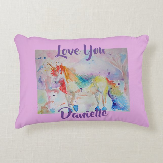 Almohada de amor para niñas de unicornio de arcoír (Anverso)
