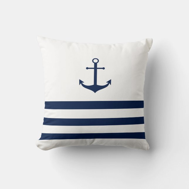 Almohada de anclaje rayada azul y blanca (Anverso)