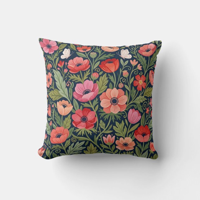 Almohada de Anémonas Mariposas Abstractas (Anverso)