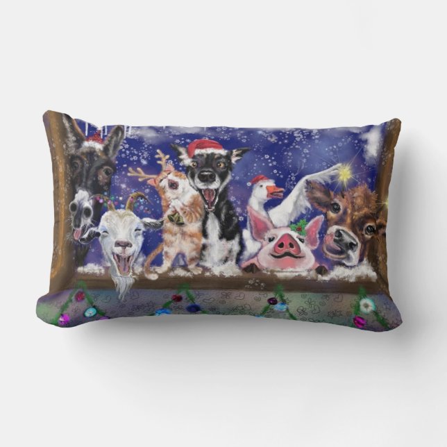 Almohada de animales de granja de Navidad (Anverso)