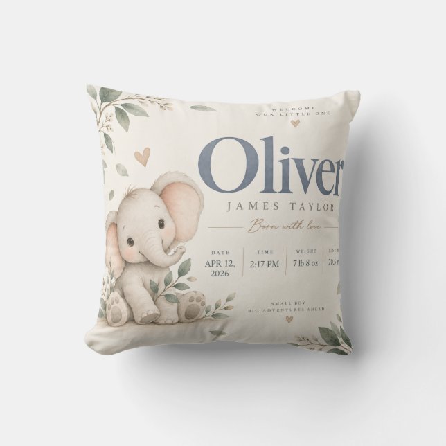 Almohada de anuncio de nacimiento de bebé Oliver E (Anverso)