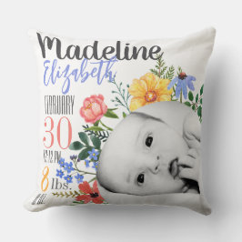 Almohada de anuncio de nacimiento de flores silves