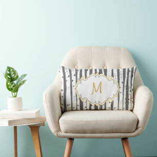 Almohada de árbol de birch monogramada y lino