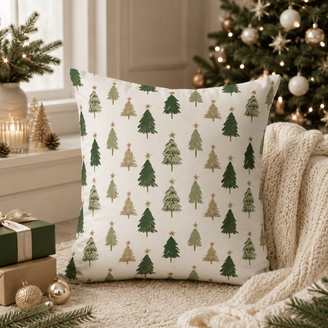 Almohada de árbol de Navidad con acuarela minimali (Subido por el creador)
