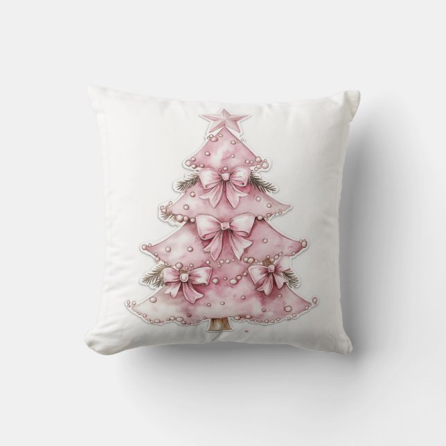 Almohada de árbol de Navidad de Coqueta rosa (Anverso)