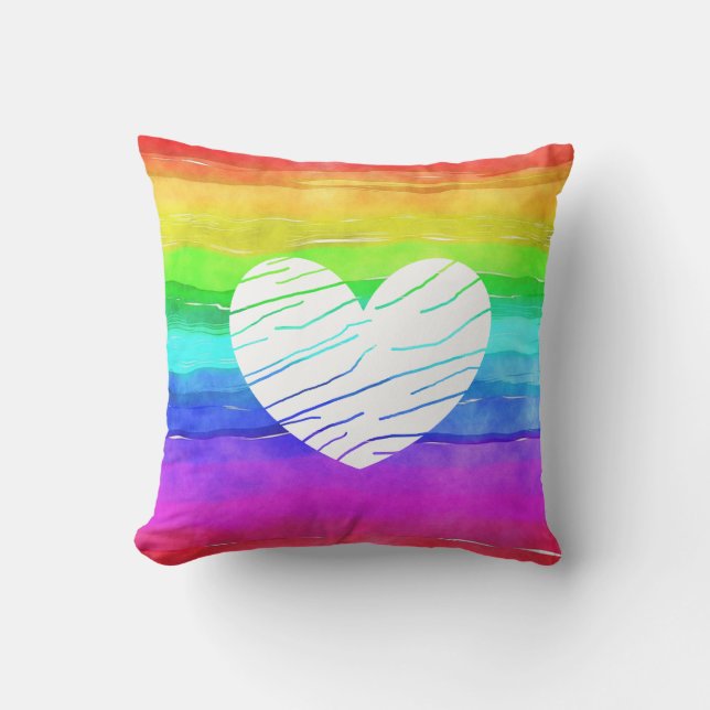 Almohada de arcoíris LGBT de acuarela Arcoíris (Anverso)