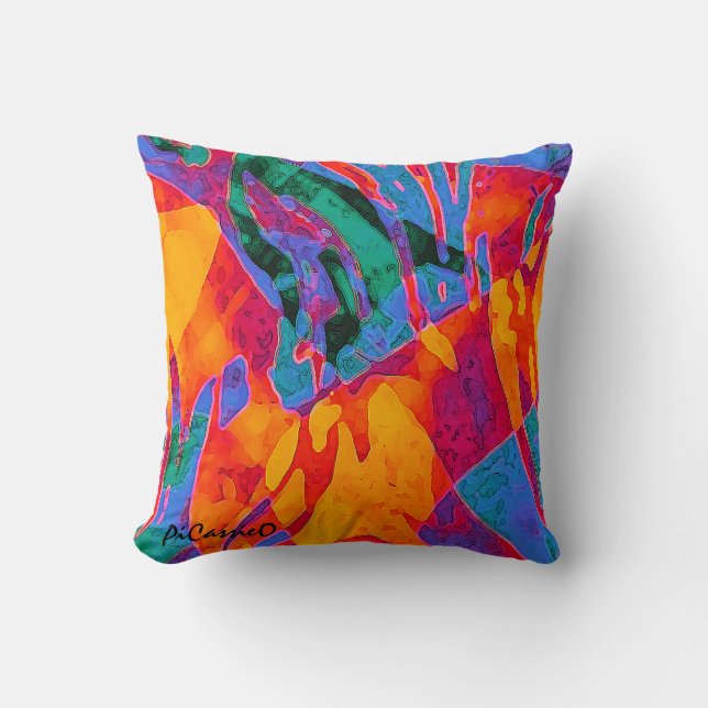 Almohada de arte abstracto salvajemente colorido d (Anverso)