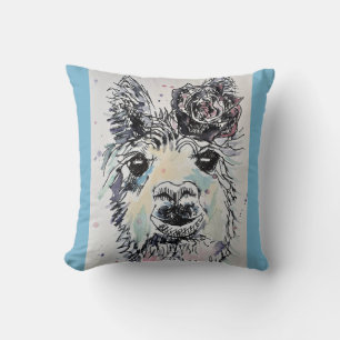 Almohada de arte de acuarela de linda Alpacca Llam