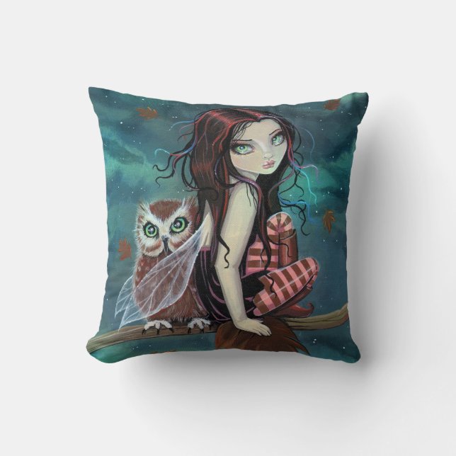 Almohada de arte de fantasía de hada y búho lindo (Anverso)
