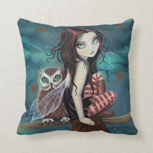 Almohada de arte de fantasía de hada y búho lindo
