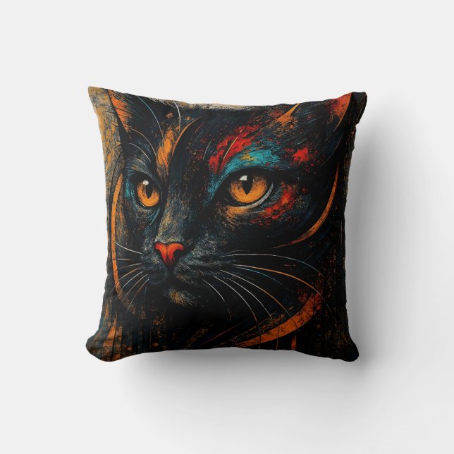 Almohada de Arte de Gato Negro Colorido Moderno (Anverso)