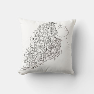 Almohada de arte de línea de mujer floral minimali