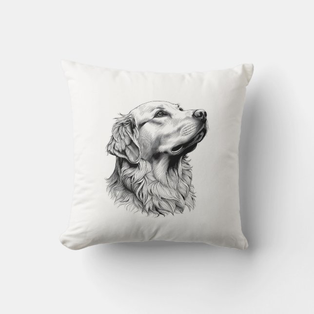 Almohada de arte de línea de Retriever Dorado Mini (Anverso)