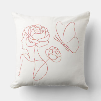 Almohada de arte de línea floral moderna