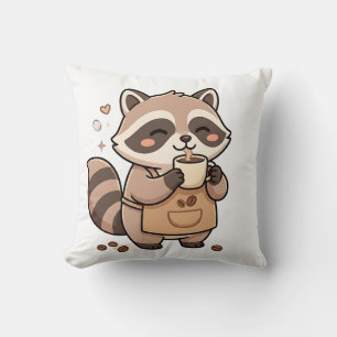Almohada de Arte de Mapache Kawaii Café