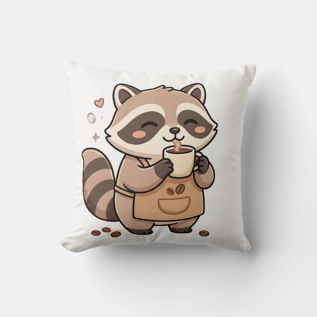 Almohada de Arte de Mapache Kawaii Café (Anverso)
