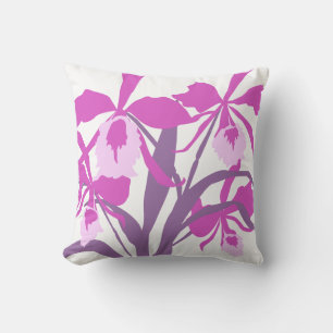 Almohada de arte de orquídea aqua púrpura con gráf