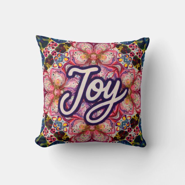 Almohada de arte floral caleidoscópica alegre (Anverso)