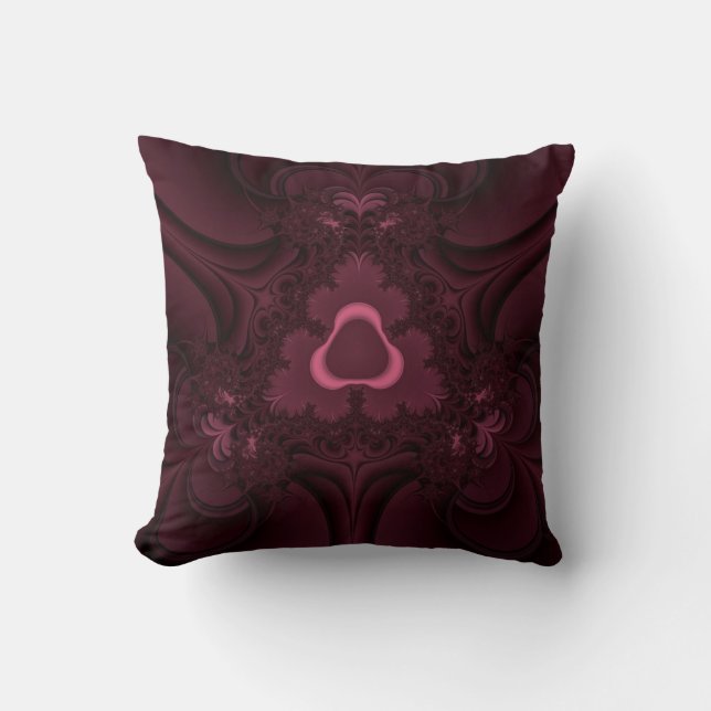 Almohada de arte fractal burgundy y rosa (Anverso)
