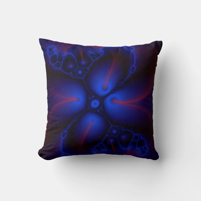 almohada de arte fractal rojo y azul (Anverso)