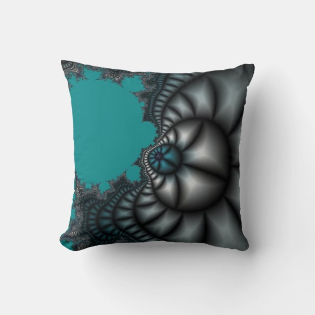 almohada de arte fractal verde azulado y gris (Anverso)