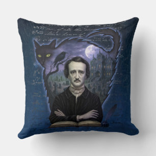 Almohada de arte gótico de Edgar Allan Poe con cue