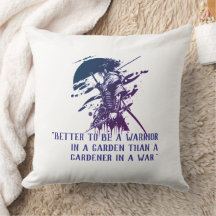 Almohada de arte japonés samurái azul con cita per