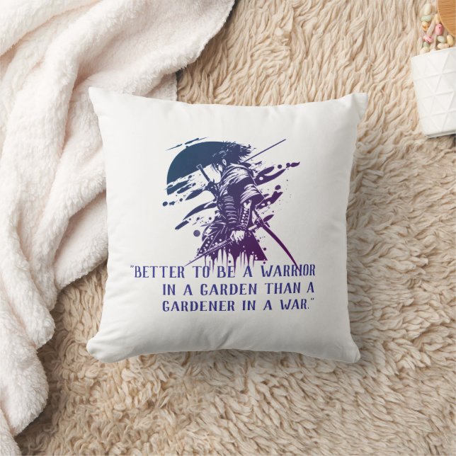 Almohada de arte japonés samurái azul con cita per (Manta)