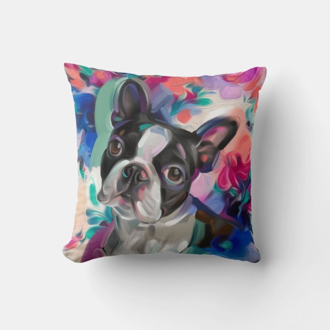almohada de arte "Joy" Boston Terrier Dog (Anverso)