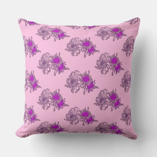 Almohada de arte lineal floral rosa púrpura