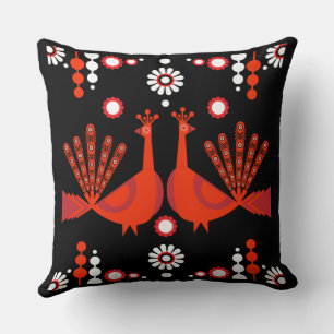Almohada de arte popular de ave pavón real