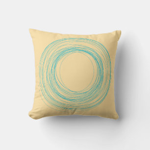 Almohada de arte psicodélico beige y azul turquesa