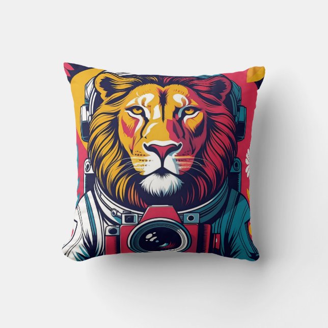 Almohada de astronauta León Cósmico | Cojín de art (Anverso)