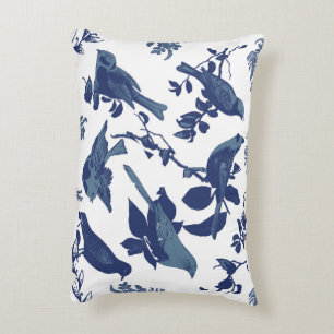 almohada de ave vintage azul y blanca