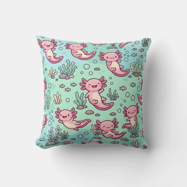 Almohada de axolote con patrón pastel (Anverso)