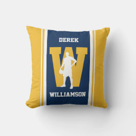 Almohada de Baloncesto de Rayas Azules y Doradas