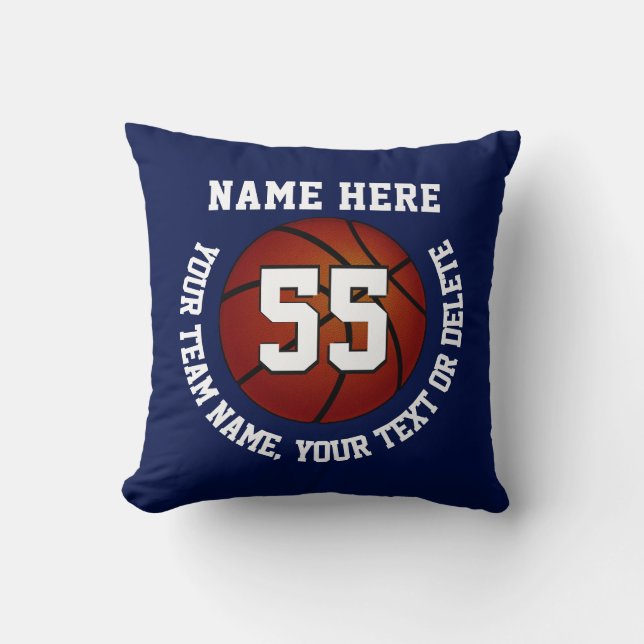 Almohada de baloncesto personalizada azul marino y (Anverso)