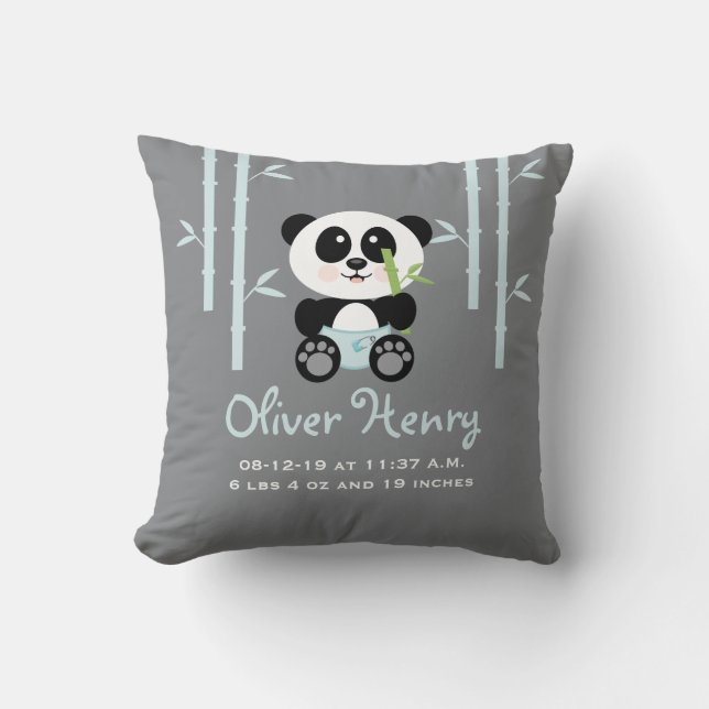 Almohada de bambú azul de la invitación del bebé (Anverso)