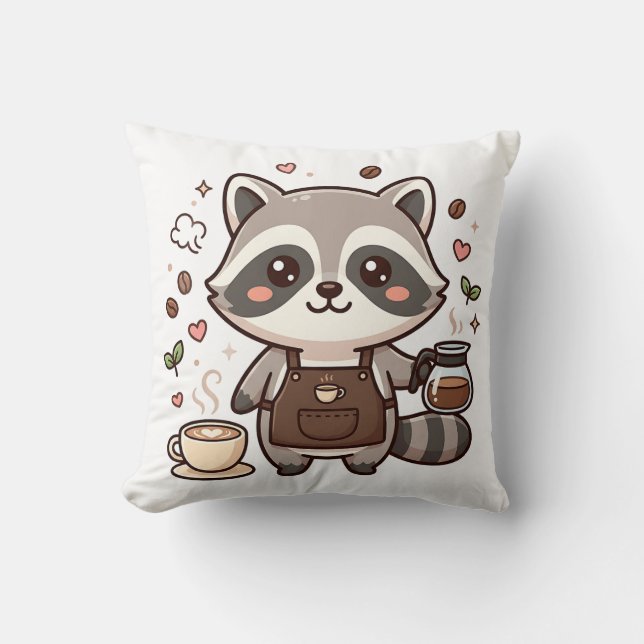Almohada de Barista Mapache Kawaii Café (Anverso)