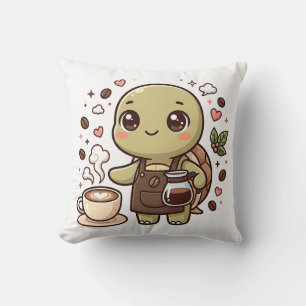 Almohada de Barista Tortuga Kawaii Clipart