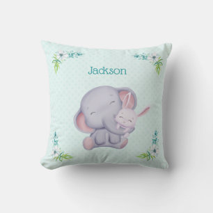 Almohada de bebé elefante gris y conejo