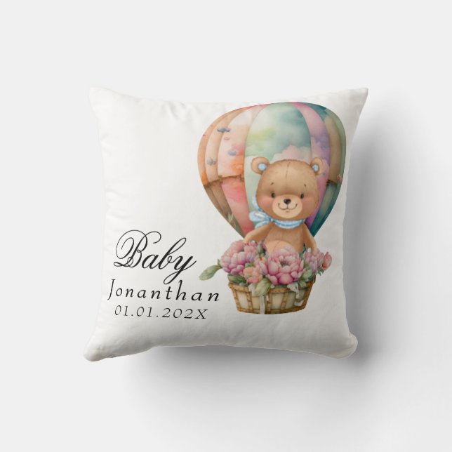Almohada de bebé globo aerostático azul de osito (Reverso)