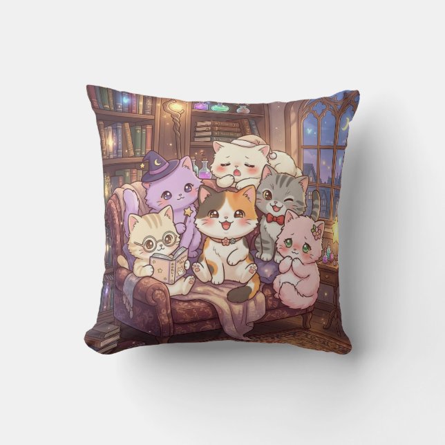 Almohada de Biblioteca de Gatos Mágicos (Anverso)