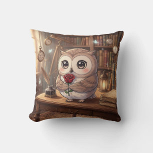 Almohada de biblioteca de rosa de búho lindo