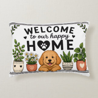 Almohada de bienvenida de cachorro y gatito lindo 